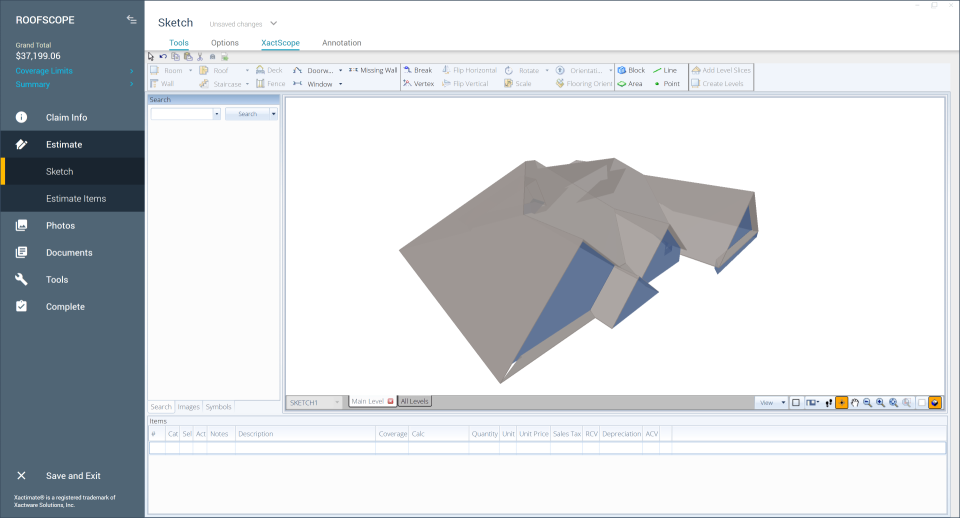 Xactimate - Roof Sketch 3D View 1